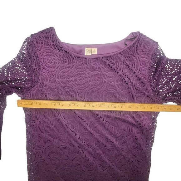 Emma & Michelle Elegant Purple Lace Bell Sleeve Sheath Dress Lined Body Women's - Picture 4 of 8